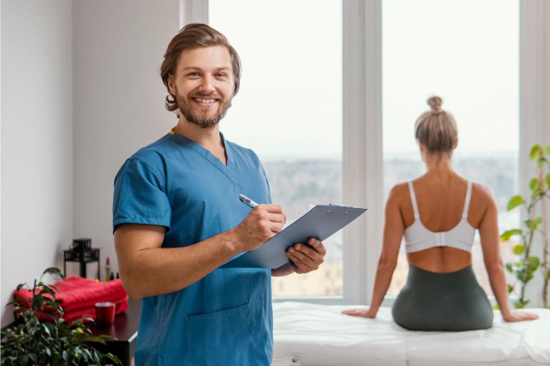 Image about smiling osteopathic therapist